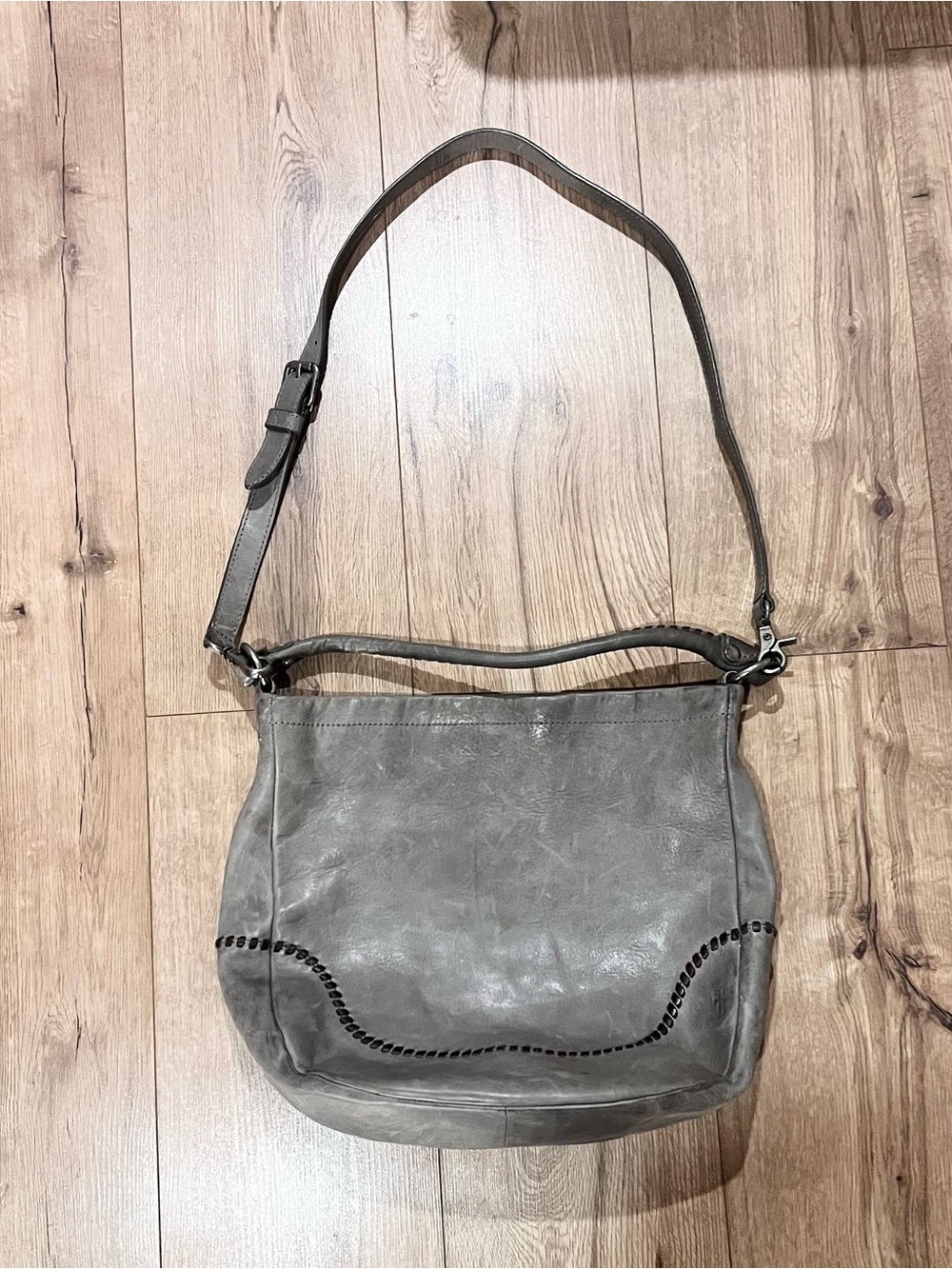 Frye Melissa Leather Whipstitch Medium Gray Hobo Crossbody Bag